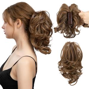 CJL HAIR Claw Clip Short Ponytail Hair Extensions DIY Bendable Metals Messy Bun Hair Piece for Wonen Wavy Curly Synthetic Fake Hairpieces Dark Brown/Golden Blonde CJL HAIR Claw Clip Short Ponytail Hair Extensions DIY Bendable Metals Messy Bun Hair Piece for Wonen Wavy Curly Synthetic Fake Hairpieces Dark Brown/Golden Blonde