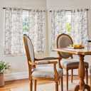 Jinchan Floral Kitchen Curtains 45 Inch Linen Tier Curtains Farmhouse Cafe Half Window Drapes for Small Windows Light Filtering Blue on Beige for Living Room Bathroom Back Tab 2 Panels