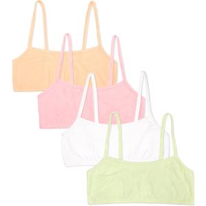 Fruit of the Loom Girls' Cotton Spaghetti Strap Sport Bra (38, Lentil/Mango/Pink/White)