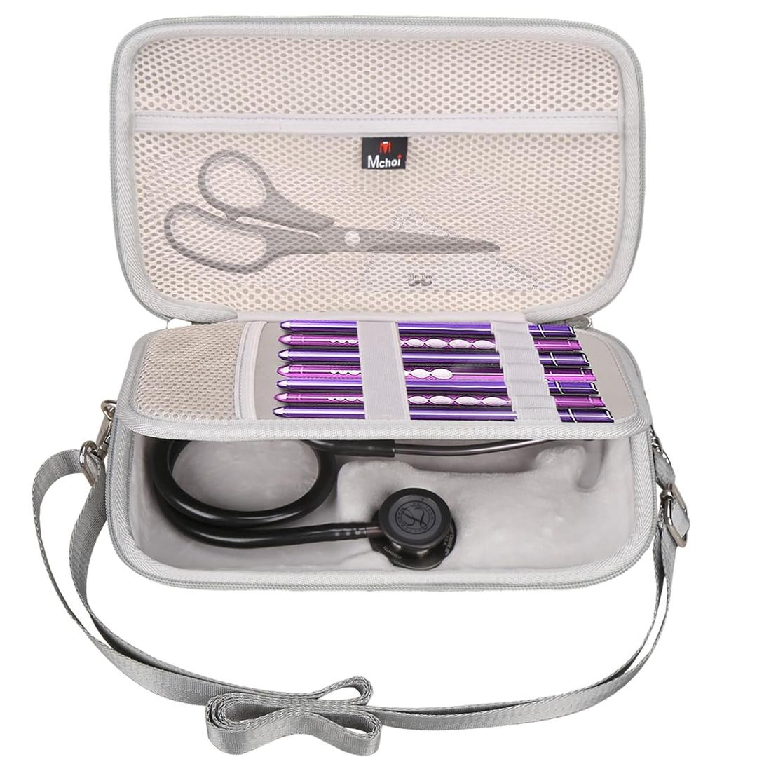Mchoi Stethoscope Case With Grooved, Suitable for 3M Littmann Classic III Stethoscope, Extra Room for Medical Bandage, Scissors and LED Penlight, Case Only (Gray)
