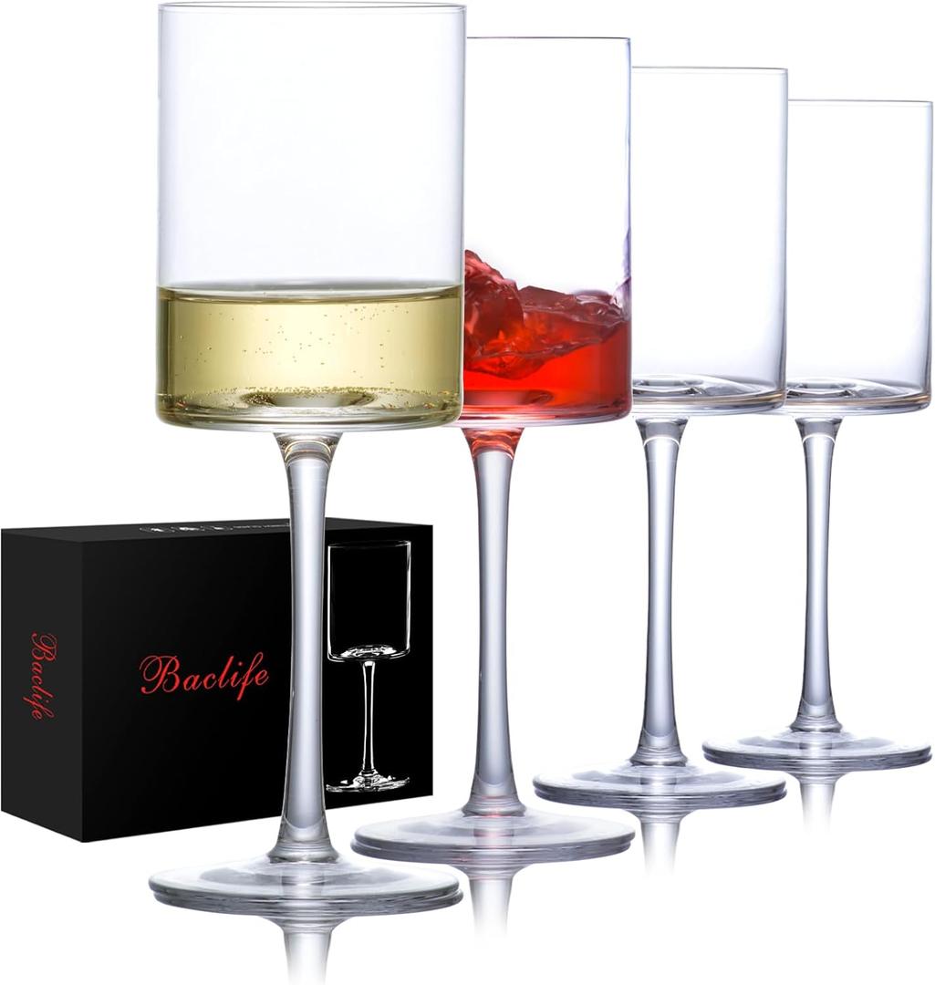 Wine Glasses Set of 4 - Hand Blown wine glass 15oz in Gift Packaging - Large White Wine Glass on Long Stem - Unique Modern Shape - For Wedding, Anniversary, Mothers Day