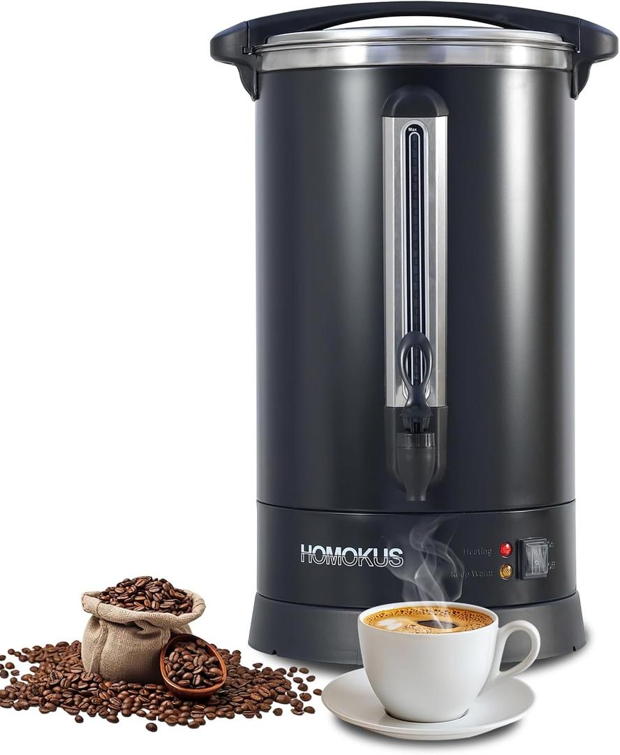 HOMOKUS Commercial Coffee Urn,120 Cup Commercial Coffee Maker,18L Double Wall Stainless Steel Large Hot Coffee Dispenser Hot Water Urn,1500W Quick Brew Electric Coffee Percolator (Dark Grey)