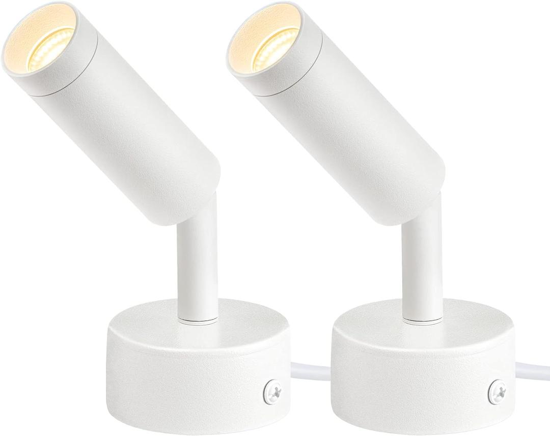 URTOM 2 Pack Indoor Spot Lights, 120V LED Accent Up Lights, 3W Plant Spotlights, 3000K Floor Spotlights for Plants, Pictures, Desk - Uplights with 5.9 FT Plug Cord and Foot Switch