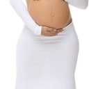 Maternity Dress for Photoshoot Solid Cut Out Backless Long Sleeve Maxi Photography Pregnancy Dress for Women (White, S)