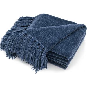 RECYCO Throw Blanket Soft Cozy Chenille Throw Blanket with Fringe Tassel for Couch Sofa Chair Bed Living Room Gift (Blue, 60" x 80")