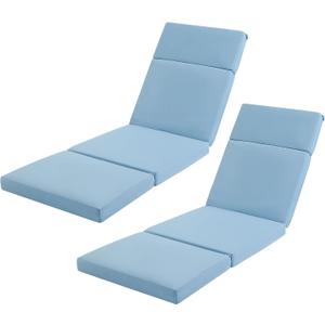Outdoor Chaise Lounge Cushions，72" x 21" x 3" Solid Water-Repellent, 4-Section Design, Fade-Resistant Patio Furniture Replacement Cushion, Light Blue, 2Counts, Fourfolds 2Pcs