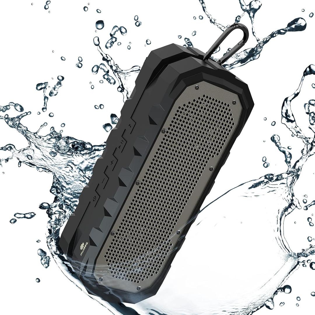 Outdoor Waterproof Wireless Bluetooth Speaker with Stereo Sound & Deep Bass, 15H Playtime, USB/AUX/TWS Pairing, Hands-Free Calling for Camping, Travel, Home (Black)