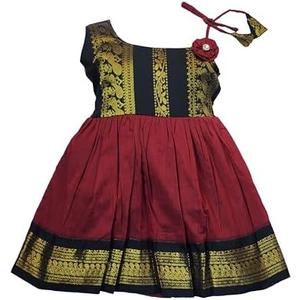 AMBA COLLECTION BOUTIQUE Girl's Traditional Ethnic Wear Kalyani Cotton Flower Knot Frock, 0-3 Months