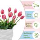 15 Pcs Deep Pink Artificial Tulips Fake Flowers, Premium Latex Lifelike Texture, UV Resistant Waterproof Faux Tulip Bouquets with Snap-on Petals for Outdoor, Home, Wedding Decor