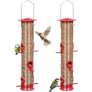ERYTLLY 2 Pack Bird Feeders for Outdoors Hanging with 6 Feeding Ports Extra Thick Solid Tube Transparent Weatherproof Water Resistant Great for Attracting Birds Garden
