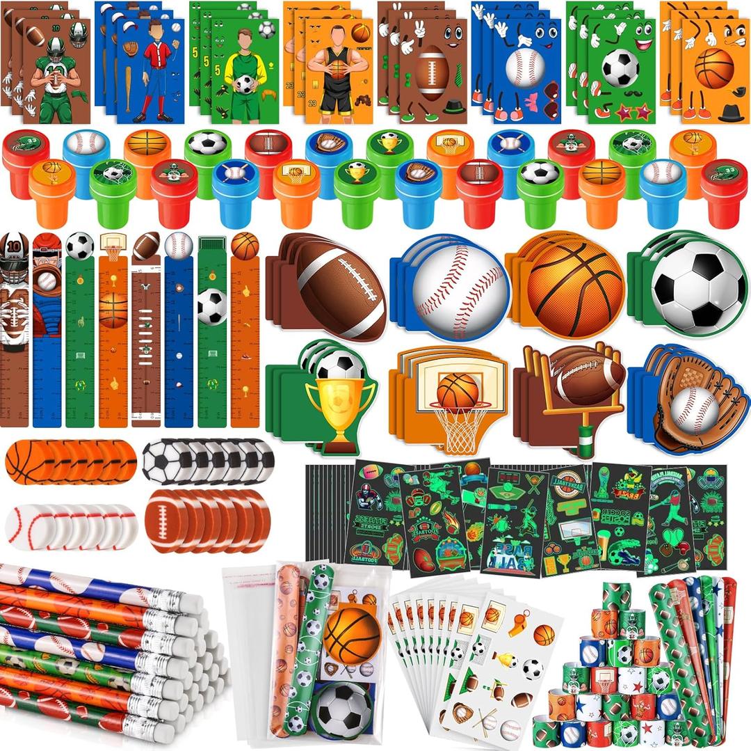 BenLouis 120Pcs Sports Party Favors Football Basketball Soccer Baseball Pencils Stickers School Stationery Bulk for Kids Sports Party Team Gift Fillers School Classroom games Rewards Supplies