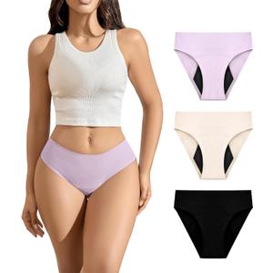 Leak Proof Period Underwear for Women, Heavy Flow Menstrual Panties, Seamless No Show Briefs (X-Large, (Black, Purple, Skin) Multicolor)