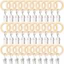 POVETIRE 30 Pack 2.5 Inch Wood Rings with Clips for Hanging Baby Headband Hair Accessories Baby Bib NecklaceJewelry Hat Holder