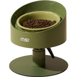 MS!MAKE SURE Adjustable Raised Cat Bowls, Ceramic Elevated Cat Bowls, Pet Bowl with Anti - Slip Rubber Pad, Leak - Proof, Lead & Cadmium Free, Whisker - Friendly, for All Life Stages of Age Green