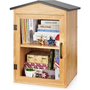 Outdoor Library Outdoor Book Box Storage Wooden Cabinet Little Literature Box for Neighborhoods Community and Schools Sharing Books, Flyers, Newspapers, Food and Art(C)