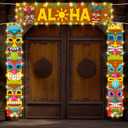 Skylety 3 Pcs LED Hawaiian Aloha Banner Party Decorations with 6 Light Strings, Aloha Banner Welcome Door Porch Signs for Tiki Bar Tropical Carnival Party Jungle Backdrop Wall Hanging Supplies