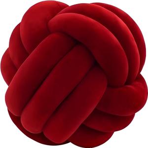 Knot Ball Pillows, Round Throw Pillow Cushion Home Decoration Soft Plush Pillow, Throw Knotted Ball Pillow Handmade Children Room Decoration Round Plush Toy Pillow (Dark Red,8.5"/22cm)