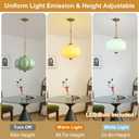 Green Glass Pendant Light, 15in Large Schoolhouse Light Fixture, LED Bulb Included, Vintage Art Deco Chandelier for Kitchen Island Dining Room Bedroom Hallway, Green & Antique Gold 1 Pack