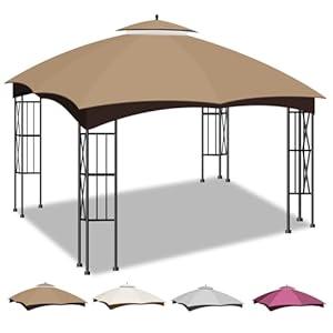 10x12 Canopy Replacement Top, Double Tiered Gazebo Cover with Air Vent Heavy Duty, Waterproof Gazebo Roof with Upgraded 300D Polyester for Outdoor Patio Garden Canopy, Khaki