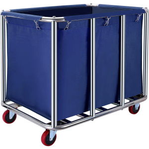 JJSMKCH Commercial Laundry Cart with Wheels, 400L Capacity, Sturdy Steel Frame, Waterproof Oxford Cloth, 330 lbs Load, Blue