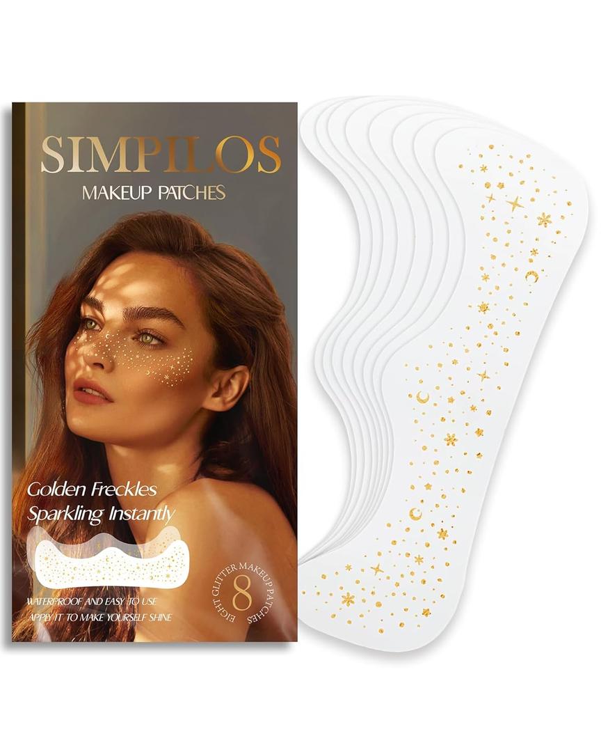 Glitter Freckles Makeup Pathes, Gold Face Sparkle Freckles, Rave Festival Outfit Accessories for Women- 8 Counts