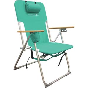 CARIBBEAN JOE Folding Beach Chair, 4 Position Portable Backpack Foldable Camping Chair with Headrest, Cup Holder, and Wooden Armrests, 300lbs Capacity