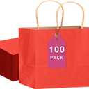 qiqee 100PCS Large Gift Bag with Handles Bulk 13"x4.5"x10" Gift Bags Kraft Red Multiple Uses (32x11x25cm,Wide Large)