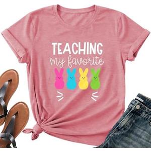 Easter Shirts for Women-Cute Easter Bunny Tee Tops Oh for Peeps Sake Shirt Rabbit Printing Short Sleeves, Size Medium