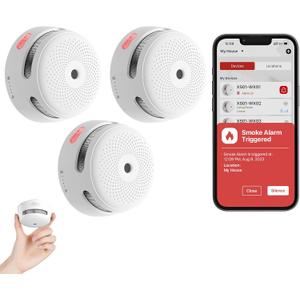 X-Sense Smart Smoke Detector Fire Alarm with Replaceable Battery, Wi-Fi Smoke Detector, Real-Time App Notifications, XS01-WX, 3-Pack