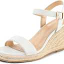 mysoft Women's Platform Espadrille Wedge Sandals Square Open Toe Ankle Strap Buckle Casual Summer Dressy Sandals (White)