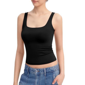PUMIEY Womens Square Neck Tank Top Sleeveless Double Lined Basic Tops Sharp Collection, Small