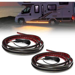 2Pcs 15 Feet Running Board Lights Sequential Amber Side Marker with White Courtesy Lights, 540 LED Extended Crew Cab Amber Led Light Strip for RV Camper Van Trailer