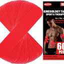 60PCS Precut Kinesiology Tape Strips, 2 inch x 10 inch Athletic Tape, Kinetic Tape, Elastic Muscle Tape, Sports Tape, Knee Tape for Exercise and Daily Use - Red