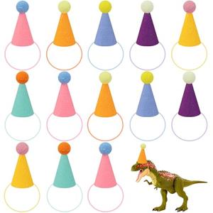 DRANSMIC 12 Pack Mini Party Hats for Stuffed Animals Figures, Tiny Finger Hats for Mini Toys Dinosaur Animal for Birthday Party Decoration Cake Toppers