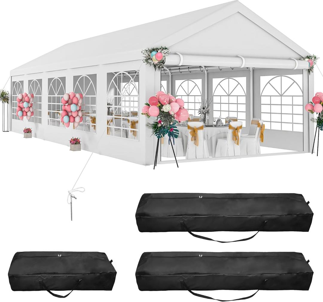 DWVO 16x32 ft Outdoor Heavy Duty Party Tent Wedding Event Shelters Upgraded Galvanized Canopy with Large White Roof, Removable Sidewalls