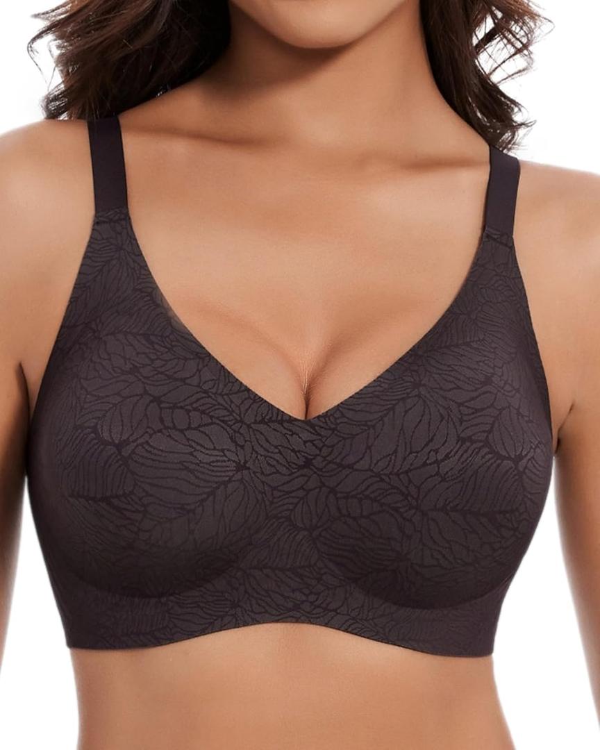MOEOZLLO Womens Seamless Bras No Underwire Push Up V Neck Wireless Bralettes with Soft Support Full Coverage Floral Bra