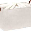 DULLEMELO Large Beige Storage Basket 70L Oversized Canvas Fabric Storage Bin, Collapsible Rectangular Toys Basket Organizer with Handles, 22X15 Storage Container for Clothes, Blankets, Pillows (Extra Large-22" x 15" x 13")