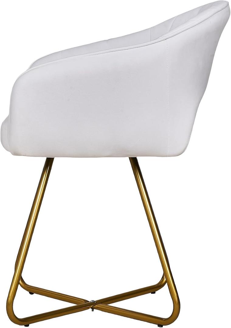 VECELO Velvet Accent Chair, Luxury Vanity & Dining Chair with Gold Cross Base, Upholstered Armchair for Living Room, Bedroom, Home Office, Pearl White