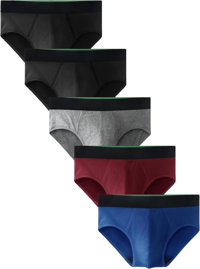 TIICHOO Mens Incontinence Underwear Washable Cotton Leak Proof Underwear for Men Briefs 5 Pack (Small, 2 Black/Gray/Navy Blue/Burgundy)