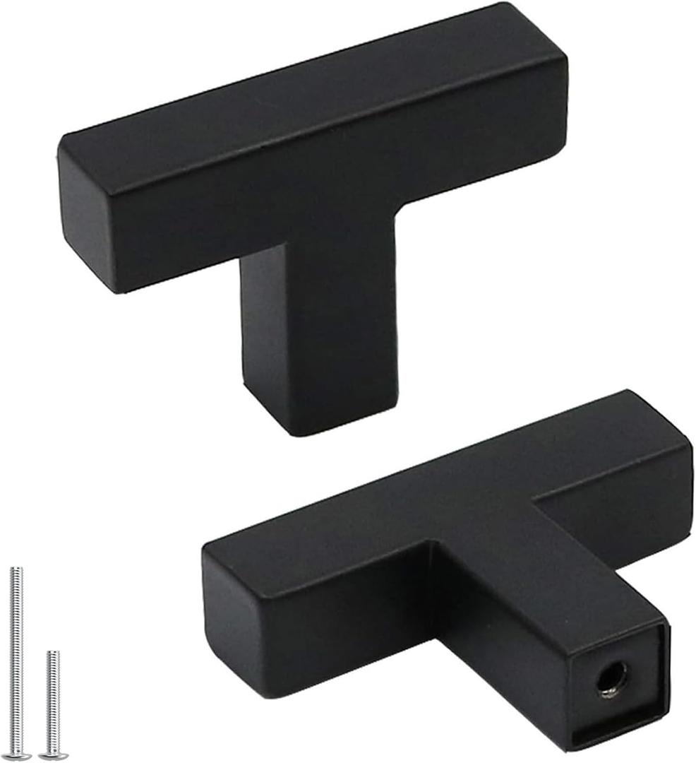Goldenwarm 5 Pack Black Square T Bar Single Hole Knobs Cabinet Pull Drawer Handles Stainless Steel Modern Hardware for Kitchen and Bathroom Cabinets Cupboard Kitchen Cabinet Knobs