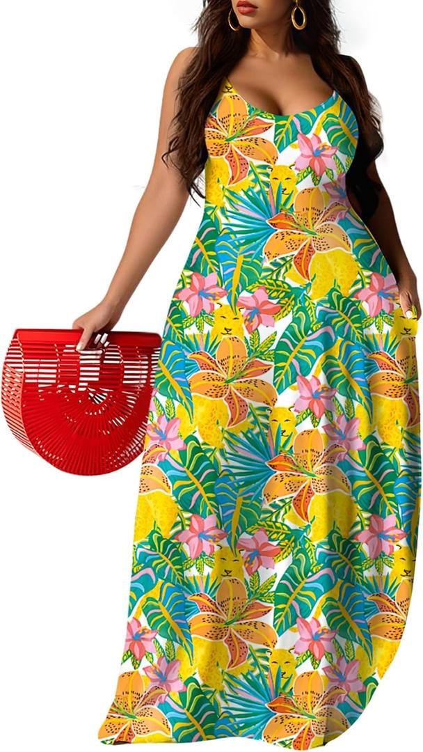 UOUA Hawaiian Dresses Women Plus Size Luau Party Sundress Summer Maxi Tropical Boho Beach Dress (White Leopard) XL