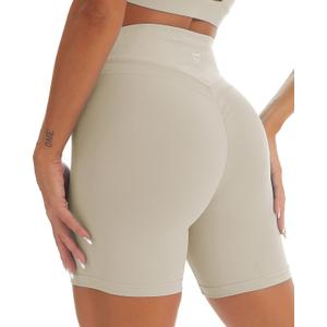 TomTiger Yoga Shorts for Women Tummy Control High Waist Biker Shorts Exercise Workout Butt Lifting Tights Women's Short Pants (Gray, L)