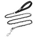 3 Pcs Chain Dog Leash Chew Proof Metal Leash for Medium Large Dogs, Chain Link Dog Anti Chew 5.2FT / 4FT Strong Anti Bite Comfortable Soft Padded Handle (Black, 5FT(80-150lb))