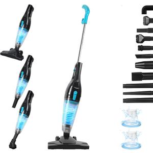 Intercleaner Corded Vacuum Cleaner, 15KPa Powerful Suction with 400W Motor, 12 in 1 Lightweight Bagless Stick Vac with Handheld, Ultra Quiet, for Hardwood Floor Carpet Car Pet Hair (#3 Black)