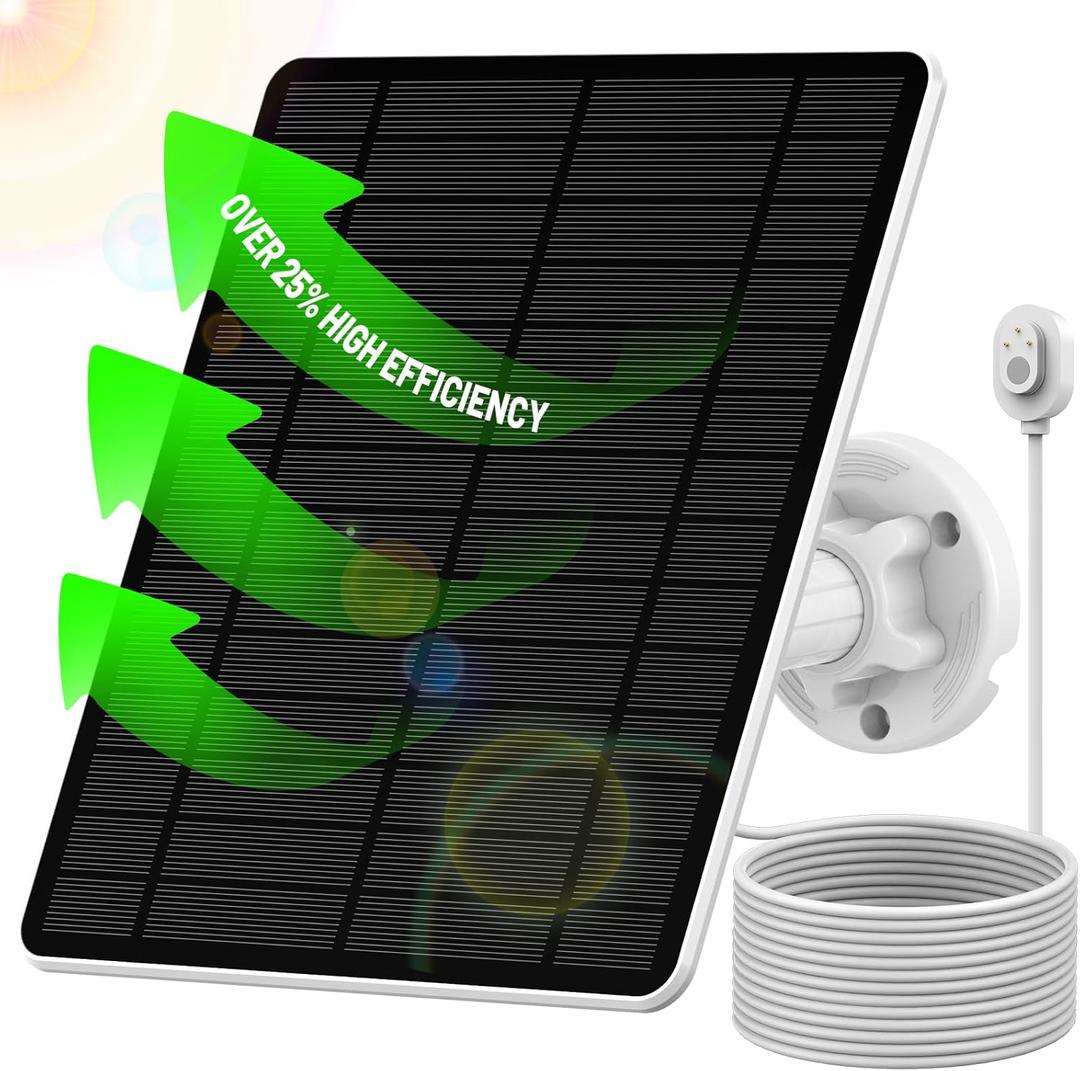 Solar Panel for Arlo Camera, High Solar Conversion Rate Solar Panel Compatible with Built-in Rechargeable Battery Arlo Camera, 13.1FT Fast Charging Cable & IP65 Waterproof (White)
