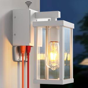 Porch Lights with GFCI Outlets Dusk to Dawn Outdoor Wall Lights Waterproof Exterior Lighting Fixtures Modern Outside Lights Wall Mount for House Patio Garage,White,11.8''H,1PC, 1 Pack