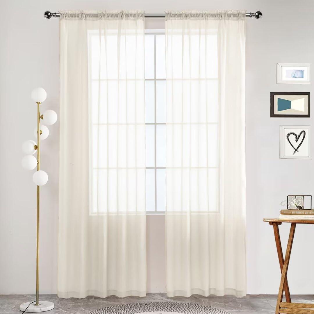SpaceDresser Basic Rod Pocket Sheer Voile Window Curtain Panels Ivory 1 Pair 2 Panels 52 Width 96 Inch Long for Kitchen Bedroom Children Living Room Yard (Ivory, 52 W x 96 L)