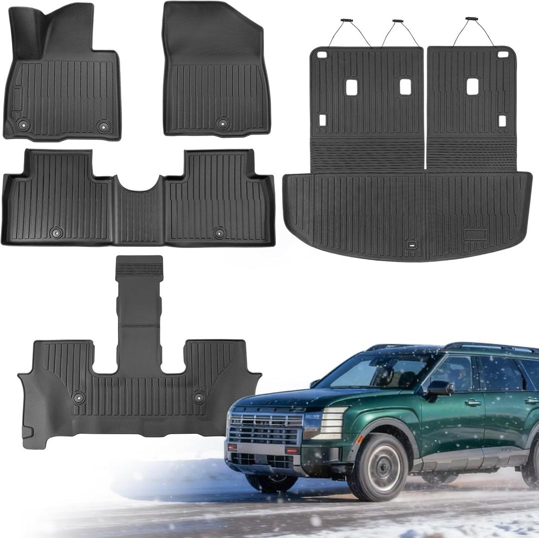 Floor Mats for Hyundai Palisade 2026 7/8 Seat (Gas Only), All Weather TPE Rubber Floor Mats Full Set with Cargo Liner & Backrest Liner, for Hyundai Palisade Accessories 2026, Black