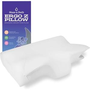 MAAS & BATH Ergo Z Pillow - 2-in-1 Ergonomic Pillow Made for Any Sleep Position, Breathable 100% Memory Foam, Inner Cover, Lightweight, Non-Toxic, Odorless Sleep-Friendly Support, White