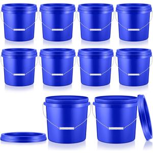 Tioncy 10 Pcs 2 Gallon Plastic with Lid Heavy Duty 2 Gallon Pail with Lid Handle for Storage Container Home Household Cleaning(Blue)